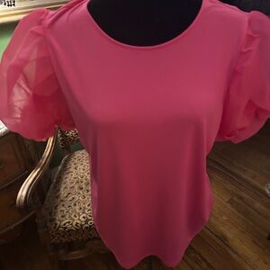 Adrianna Papell Hot Pink Puff-Sleeve Blouse